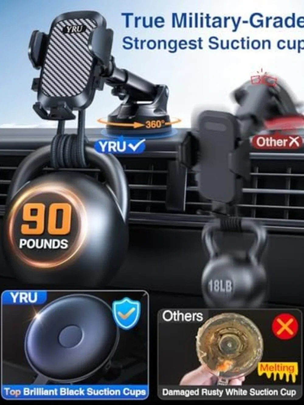 360° Rotation Military-Grade Car Phone Holder - Ultimate Suction Mount for Safe